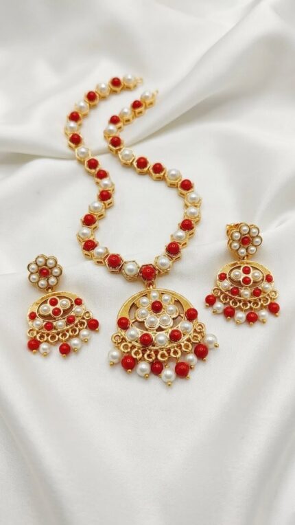 1 Gram Plated Coral & Pearl Necklace Set