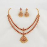Double Layer One Gram Gold Plated Atigai Necklace Set with Earrings
