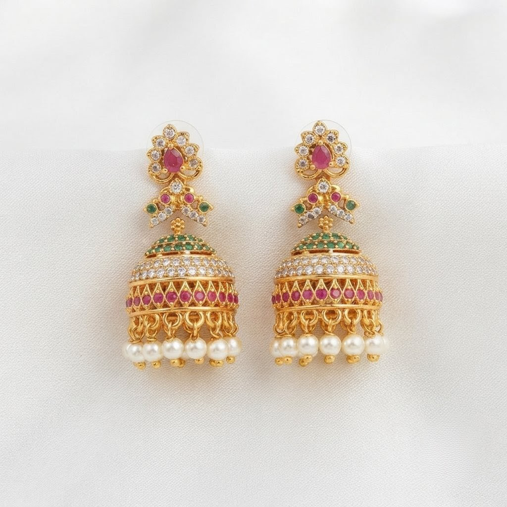 2026/07/1000424741.png One Gram Gold Plated Multi Colour Jhumka - Image 1